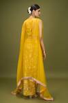 Shop_Gopi Vaid_Yellow Chiffon Embroidery Alia Floral Pattern Draped Skirt Cape Set_at_Aza_Fashions