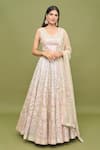 Buy_VARUN NIDHIKA_Peach Embroidery Sequin V Chevron Bridal Lehenga Set  _at_Aza_Fashions