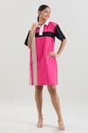 Buy_House of Behram_Pink Mercerized Cotton Poplin Collared Striped Shirt Dress _at_Aza_Fashions