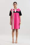 House of Behram_Pink Mercerized Cotton Poplin Collared Striped Shirt Dress _Online_at_Aza_Fashions