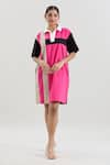 Shop_House of Behram_Pink Mercerized Cotton Poplin Collared Striped Shirt Dress _Online_at_Aza_Fashions