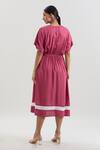 Shop_House of Behram_Pink Viscose Silk Round Elasticated Waist Striped Hem Dress _at_Aza_Fashions
