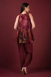 Shop_SONIA BADERIA_Maroon Kurta Semi Raw Silk Printed Floral Flared Peplum And Tulip Pant Set _at_Aza_Fashions