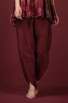 SONIA BADERIA_Maroon Kurta Semi Raw Silk Printed Floral Flared Peplum And Tulip Pant Set _Online_at_Aza_Fashions