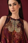 Shop_SONIA BADERIA_Maroon Kurta Semi Raw Silk Printed Floral Flared Peplum And Tulip Pant Set 