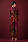 Shop_SONIA BADERIA_Maroon Semi Raw Silk Printed Floral Collared Shirt And Pant Set _at_Aza_Fashions