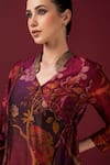 Buy_SONIA BADERIA_Maroon Semi Raw Silk Printed Floral Collared Shirt And Pant Set 