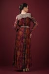 Shop_SONIA BADERIA_Maroon Chiffon Printed Floral Notched Embroidered Maxi Gown _at_Aza_Fashions