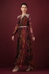 Buy_SONIA BADERIA_Maroon Chiffon Printed Floral Notched Embroidered Maxi Gown _Online_at_Aza_Fashions