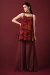 Buy_SONIA BADERIA_Maroon Kurta And Dupatta Chiffon Printed Floral Square V Sharara Set _at_Aza_Fashions