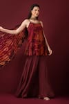 SONIA BADERIA_Maroon Kurta And Dupatta Chiffon Printed Floral Square V Sharara Set _at_Aza_Fashions