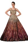 SONIA BADERIA_Maroon Raw Silk Printed Floral Square V Sequin Embroidered Gown _Online_at_Aza_Fashions