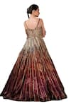 Buy_SONIA BADERIA_Maroon Raw Silk Printed Floral Square V Sequin Embroidered Gown 