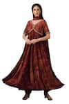 Buy_SONIA BADERIA_Maroon Anarkali Chiffon Printed Floral Leaf Vrindavan Set _Online_at_Aza_Fashions