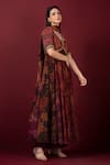 SONIA BADERIA_Maroon Anarkali Chiffon Printed Floral Leaf Vrindavan Set _at_Aza_Fashions