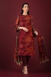 Buy_SONIA BADERIA_Maroon Kurta And Dupatta Chiffon Printed Floral Round Long Kyrta Pant Set _at_Aza_Fashions