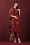 Buy_SONIA BADERIA_Maroon Kurta And Dupatta Chiffon Printed Floral Round Long Kyrta Pant Set _Online_at_Aza_Fashions