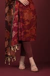 SONIA BADERIA_Maroon Kurta And Dupatta Chiffon Printed Floral Round Long Kyrta Pant Set _at_Aza_Fashions