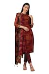 Buy_SONIA BADERIA_Maroon Kurta And Dupatta Chiffon Printed Floral Round Long Kyrta Pant Set 