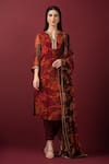 Buy_SONIA BADERIA_Maroon Kurta Chiffon Printed Floral Notched Long Pant Set _at_Aza_Fashions