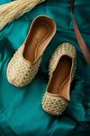 Buy_House Of Kosha_Gold Always Yours Fleur Hand Embroidered Leather Juttis _at_Aza_Fashions