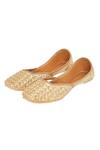 Shop_House Of Kosha_Gold Always Yours Fleur Hand Embroidered Leather Juttis _at_Aza_Fashions