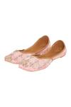 Shop_House Of Kosha_Pink Pearls, Sequins Aurora Hand Embroidered Leather Juttis _at_Aza_Fashions