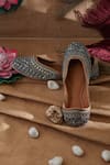 House of Kosha_Silver Beads Sitara Flora Jaal Embroidered Juttis _Online_at_Aza_Fashions