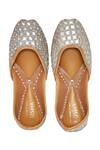 House of Kosha_Silver Mirror Sheesh Hand Embroidered Leather Juttis_Online_at_Aza_Fashions