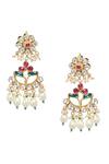 Shop_Amoliconcepts_Gold Plated Kundan Floral Studded Drop Earrings _at_Aza_Fashions