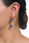 Buy_Amoliconcepts_Blue Smocking, Crystals Swarovski Drop Earrings_at_Aza_Fashions