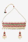 Shop_Amoliconcepts_Gold Plated Synthetic Pearls Kundan Floral Choker Necklace Set _at_Aza_Fashions