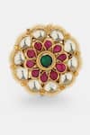 Shop_Amoliconcepts_Gold Plated Synthetic Pearls Floral Kundan Ring _at_Aza_Fashions