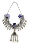 Shop_Amoliconcepts_Silver Plated Ghungaro Vintage Pendant Embellished Necklace _at_Aza_Fashions