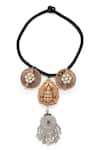 Shop_Amoliconcepts_Silver Plated Boho Tassels Carved Deity Pendant Choker _at_Aza_Fashions