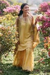 Buy_Saundh_Yellow Kurta And Sharara Chanderi Woven Mughal Notched Aafia Set _at_Aza_Fashions