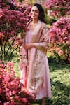 Shop_Saundh_Pink Anarkali Chanderi Woven Floral Falak Mirror Neckline Embroidered Set_Online_at_Aza_Fashions