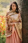 Buy_Saundh_Peach Anarkali Chanderi Woven Floral Notched Fida Set