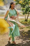 Buy_Saundh_Green Kurta And Pant Chanderi Woven Floral Round Johi A-line Set_at_Aza_Fashions