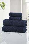 Shop_Houmn_Blue 100% Cotton Terry Woven Pattern Towel_at_Aza_Fashions