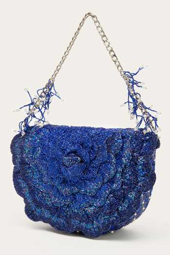 Buy_Doux Amour_Blue Beads Coco Floral Hand Embroidered Sling _at_Aza_Fashions