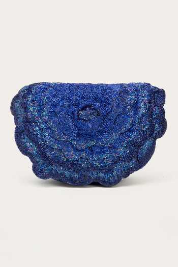 Doux Amour_Blue Beads Coco Floral Hand Embroidered Sling _Online_at_Aza_Fashions