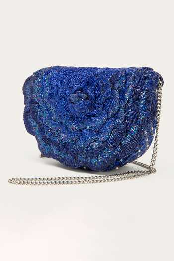 Buy_Doux Amour_Blue Beads Coco Floral Hand Embroidered Sling _Online_at_Aza_Fashions