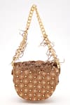 Shop_Doux Amour_Brown Beads Coco Mini Floral Hand Embroidered Sling _at_Aza_Fashions