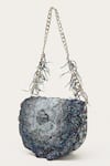 Buy_Doux Amour_Grey Beads Floral Hand Embroidered Bag _at_Aza_Fashions