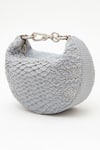 Buy_Doux Amour_Grey Beads Cosmos Grab Scallop Hand Embroidered Bag _at_Aza_Fashions