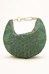 Shop_Doux Amour_Green Beads Cosmos Grab Bugle Hand Embroidered Bag _at_Aza_Fashions