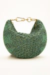 Doux Amour_Green Beads Cosmos Grab Bugle Hand Embroidered Bag _Online_at_Aza_Fashions