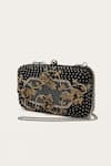 Buy_Doux Amour_Black Embellished Mie Box Floral Bead Clutch _at_Aza_Fashions