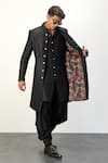 Buy_Arjan Dugal_Black Chanderi Silk Printed Floral Embroidered Achkan Jacket With Dhoti Pant Set _at_Aza_Fashions